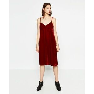 ZARA Womens Velvet Slip Dress Red Y2K Hoiday Size XS Festive Party Dressy